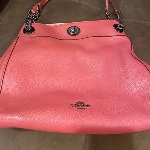 Coach Dark Pink Leather Hobo Handbag